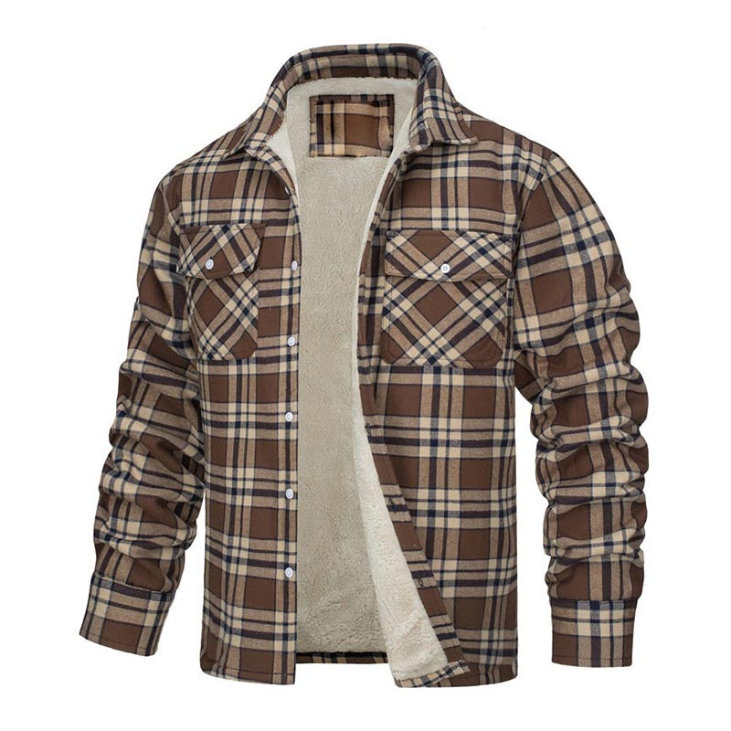 Herren Winter Fleecefutter Karohemdjacke mit mehreren Taschen