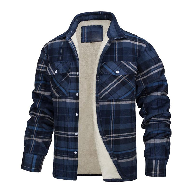 Herren Winter Fleecefutter Karohemdjacke mit mehreren Taschen