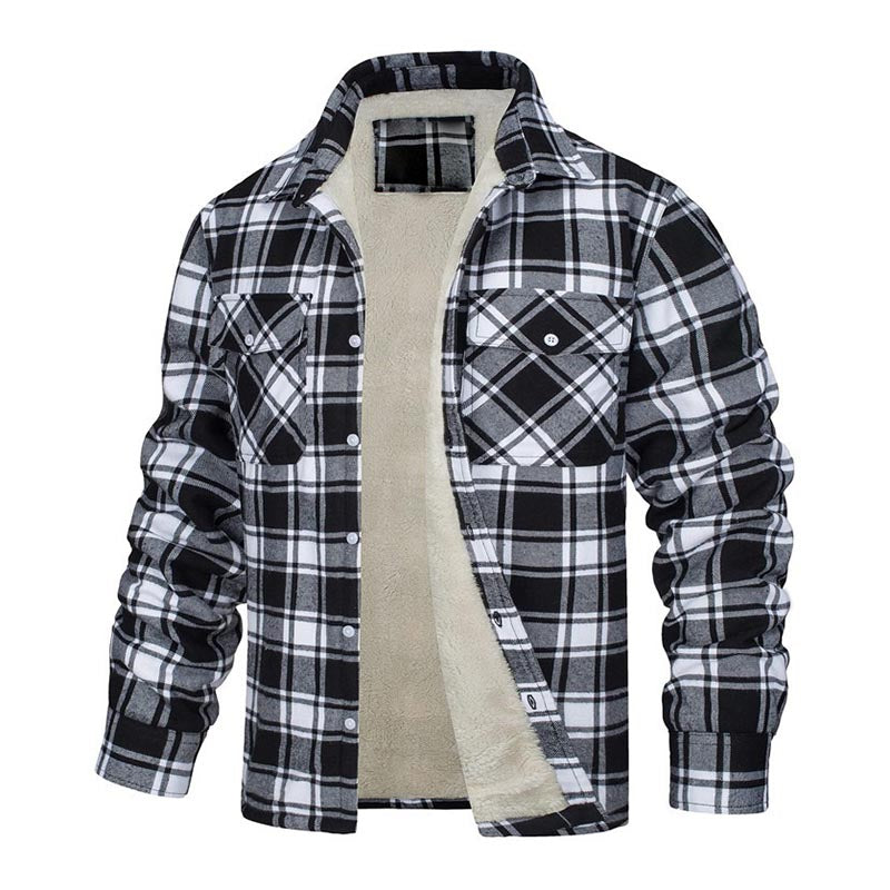 Herren Winter Fleecefutter Karohemdjacke mit mehreren Taschen