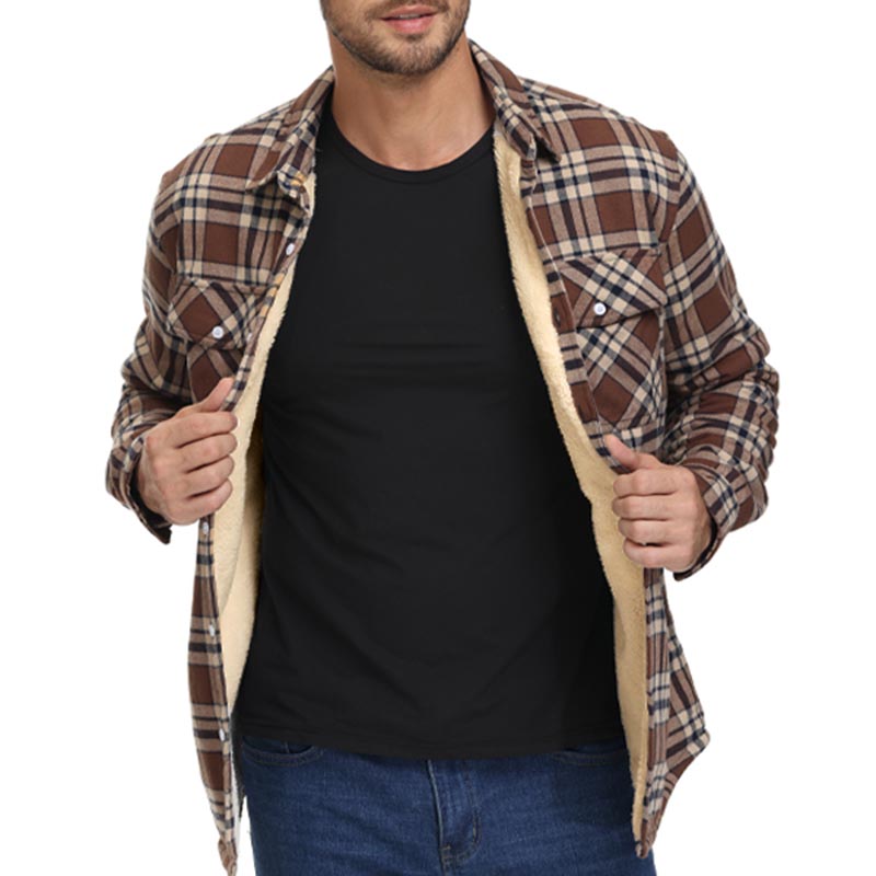 Herren Winter Fleecefutter Karohemdjacke mit mehreren Taschen