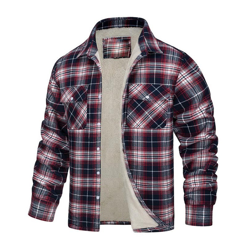 Herren Winter Fleecefutter Karohemdjacke mit mehreren Taschen