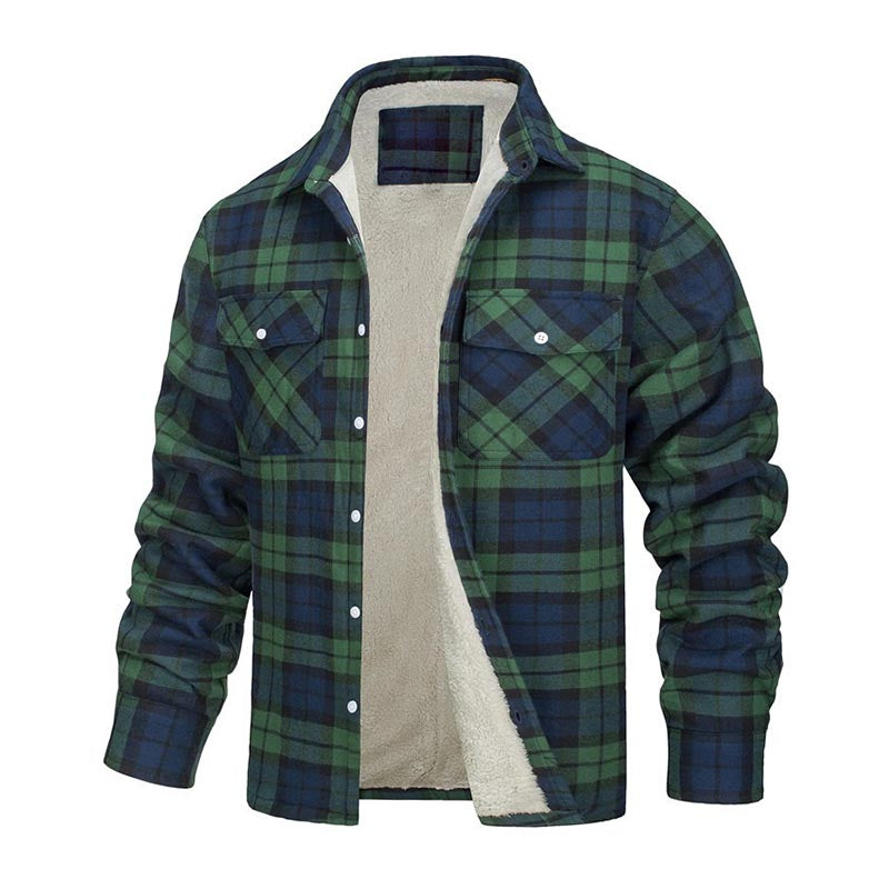 Herren Winter Fleecefutter Karohemdjacke mit mehreren Taschen