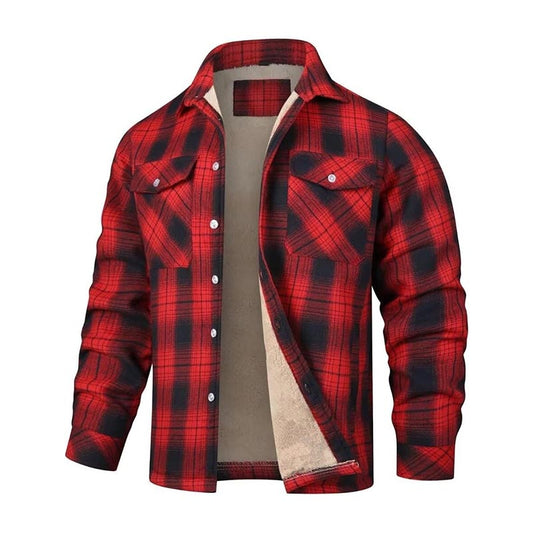 Herren Winter Fleecefutter Karohemdjacke mit mehreren Taschen