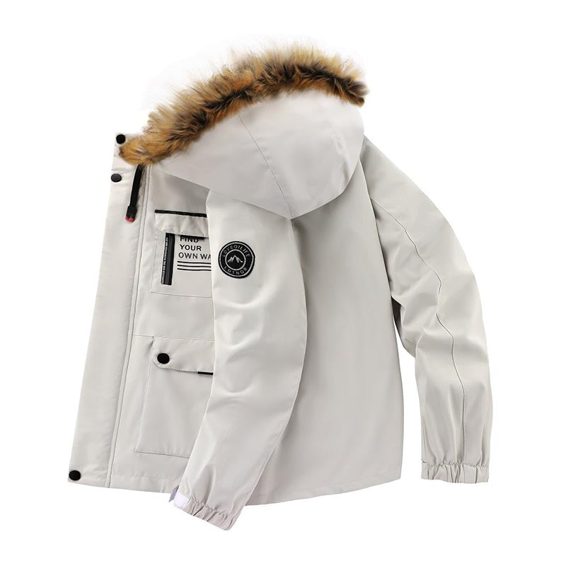 Wasserdichten Outdoor Fleece Winterjacke mit Fellkapuze