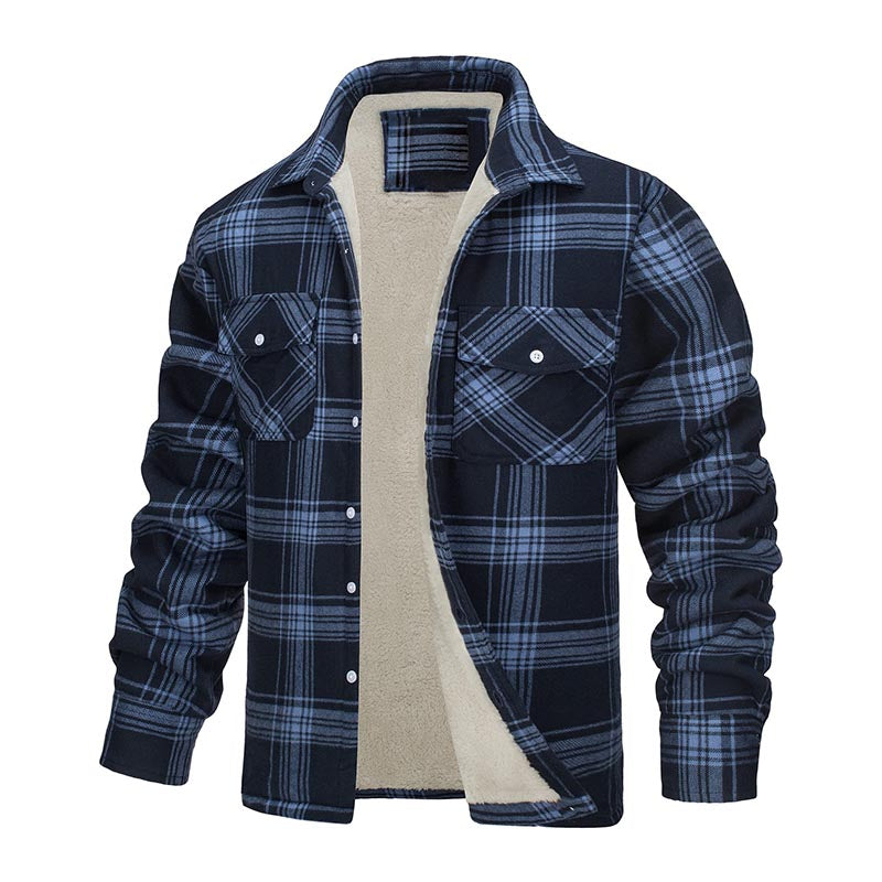 Herren Winter Fleecefutter Karohemdjacke mit mehreren Taschen