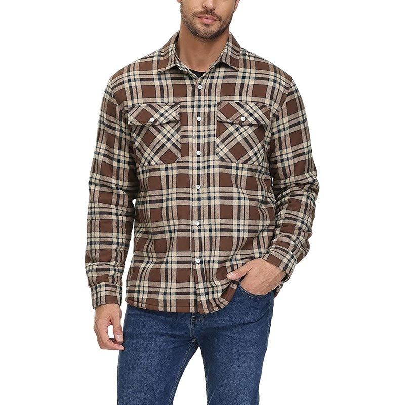 Herren Winter Fleecefutter Karohemdjacke mit mehreren Taschen