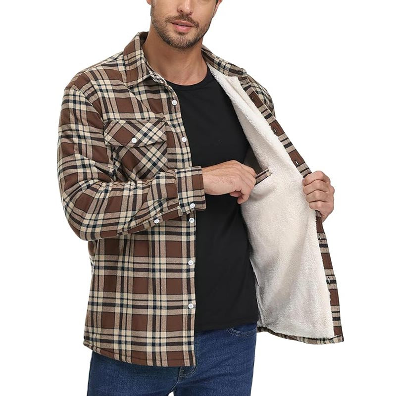 Herren Winter Fleecefutter Karohemdjacke mit mehreren Taschen