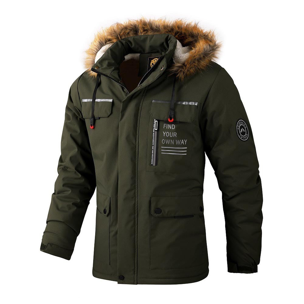 Wasserdichten Outdoor Fleece Winterjacke mit Fellkapuze