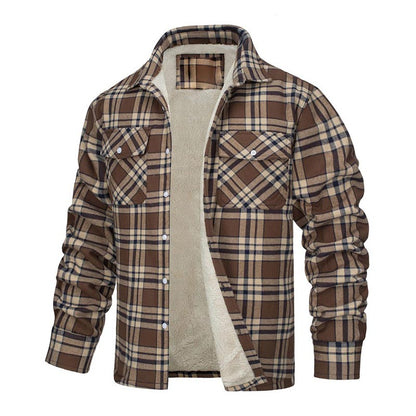 Herren Winter Fleecefutter Karohemdjacke mit mehreren Taschen