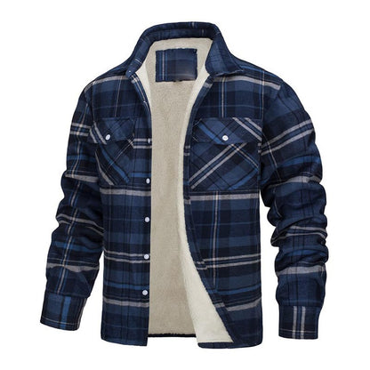Herren Winter Fleecefutter Karohemdjacke mit mehreren Taschen