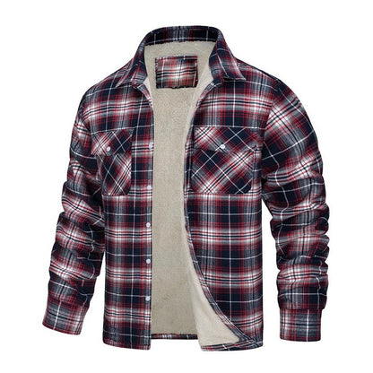 Herren Winter Fleecefutter Karohemdjacke mit mehreren Taschen