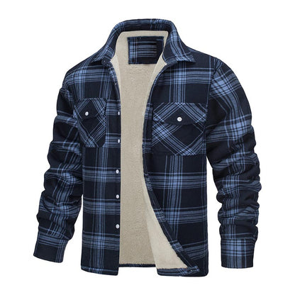 Herren Winter Fleecefutter Karohemdjacke mit mehreren Taschen